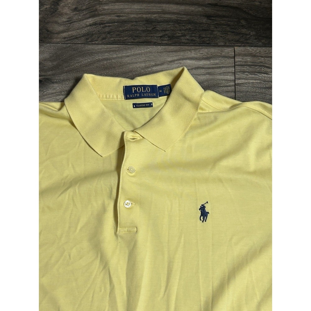 Polo Ralph Lauren Polo Shirt Mens M Yellow Classic Fit Golf Short Sleeve 616 - Picture 2 of 3